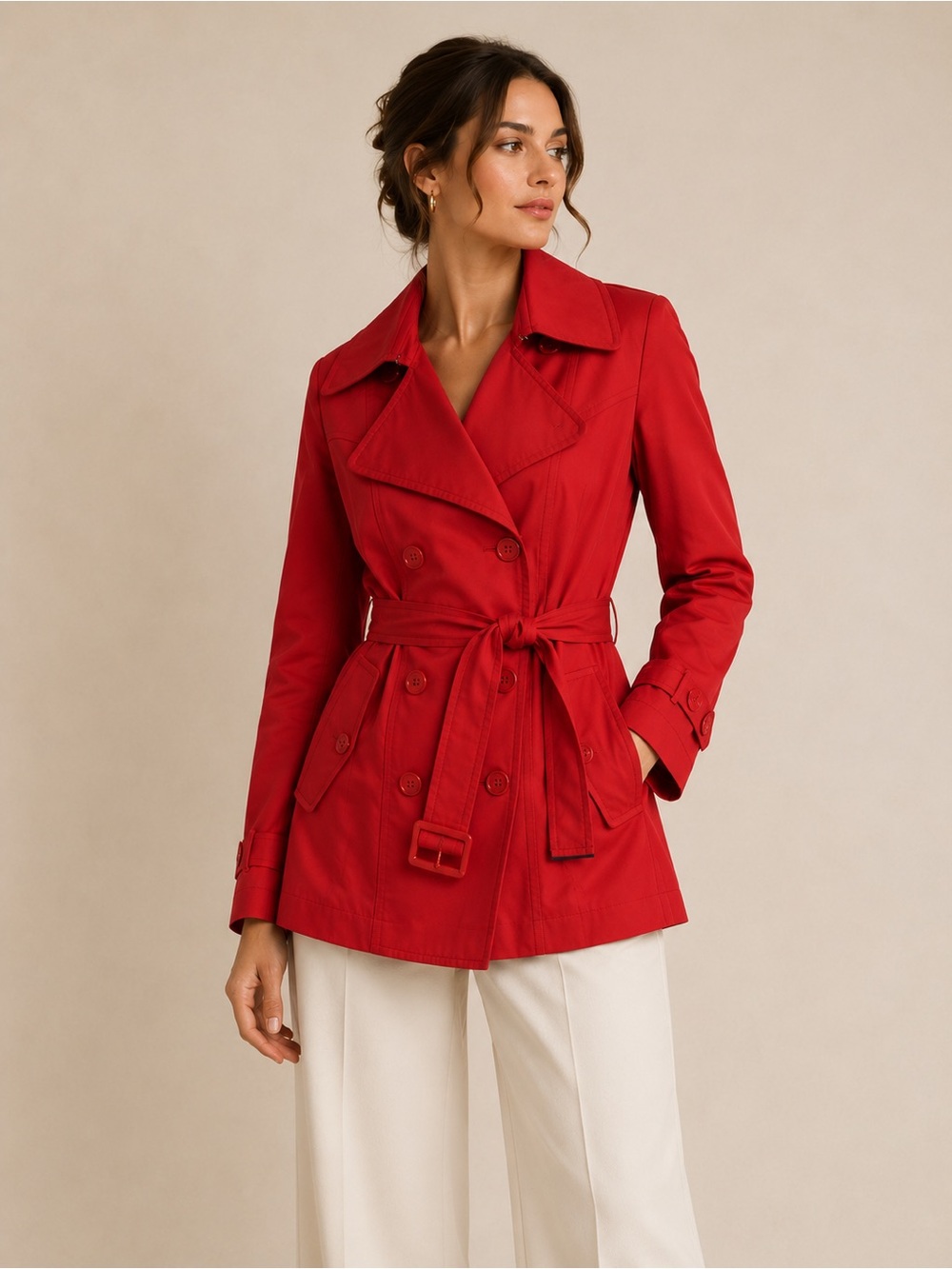 Escada Trench Coat Jacket Cherry Belted Cotton 42